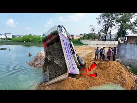 WOW!! WTF! Amazingly Truck Unloading Gone Wrong Unexpected Ground Collapse Scary Land Filling Up