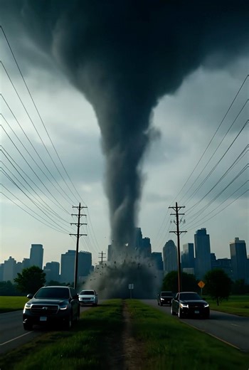 Massive Tornado Forms Near City Skyline