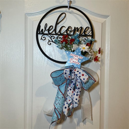 4th of July Door Sign, Patriotic Welcome Sign, Home of the Brave, 12 Inch, Metal Sign, Red White Blue Floral, Memorial Day Decor - Etsy