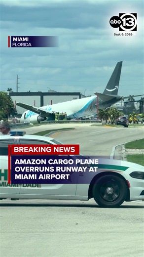 An Amazon cargo plane barreled off a runway at Miami International Airport on Sunday, striking multiple vehicles and bursting into flames in a crash that sent thick black smoke billowing into the sky.