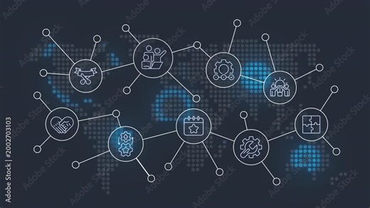 Hackathon animated banner with line icons. Tech event organization. Teamwork and collaboration venue. Outline symbols on dynamic background. HD video for website header and presentation