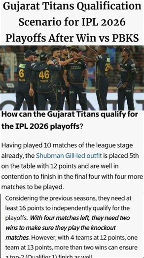 Gujarat Titans Qualification Scenario for IPL 2026 Playoffs After Win vs PBKS