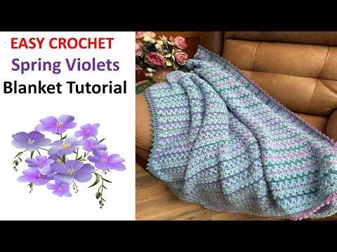Easy Crochet Spring Violet Blanket Tutorial #lionbrandyarn