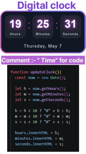 Real Time Digital Clock ⏰🔥 | HTML CSS JavaScript Project #coding #shortsvideo