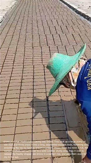 Traditional Brick Making: Worker Crafts Clay Bricks by Hand Using a Wooden Mold