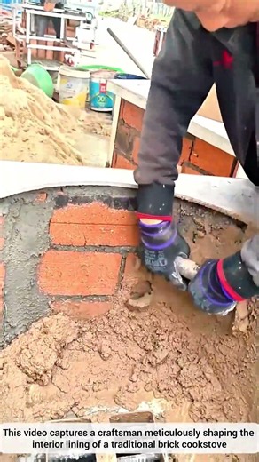 Applying Thermal Mud Mortar Inside a Brick Fireplace Base