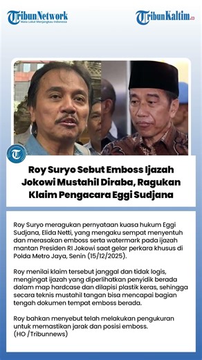 Roy Suryo Sebut Emboss Ijazah Jokowi Mustahil Diraba, Ragukan Klaim Pengacara Eggi Sudjana