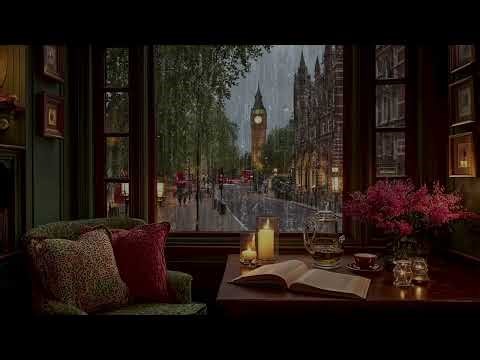 Cozy Rainy Night in London - Relaxing Piano Music & Rain Sounds with Big Ben View for Sleep, Study