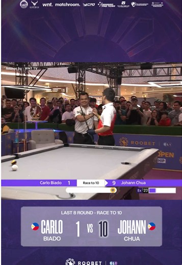 BAD KOI JUST SENT A STATEMENT! 🔥 10–1. Let that score speak for itself! Johann Chua delivers a dominant performance against Carlo Biado to secure his spot in the semifinals of the Philippines Open 2026! The Bad Koi is locked in, and the title hunt continues 👊🏻 #JohannChua #BadKoi #CarabaoProTeam #PhilippinesOpen #CarabaoBilliards
