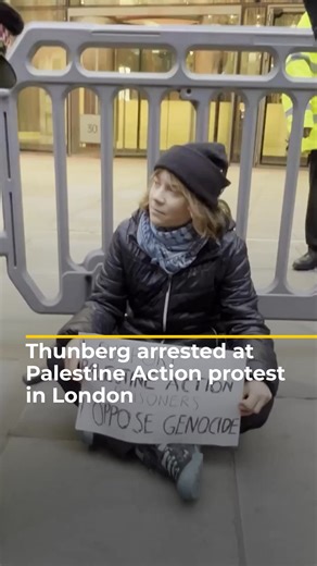 Swedish activist Greta Thunberg was arrested by UK police under the Terrorism Act at the Prisoners for Palestine lock-on protest outside the offices of Aspen Insurance in London, which insures the Israeli weapons firm Elbit Systems. | Al Jazeera English
