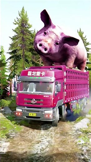 Cargo truck delivering a giant pig through extreme roads #niutruck #snowrunner