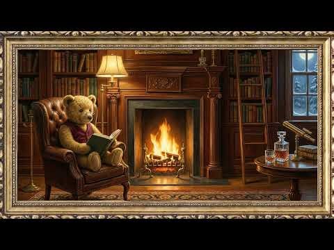 Animated Teddy Bear Library Gold Frame TV Art | 2 Hours 4K
