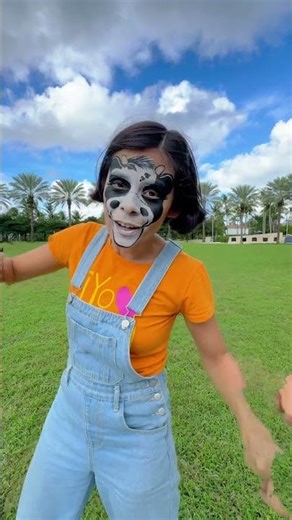 Christina got a face painting of a cow. Did you know in Spanish Cow is VACA? #123andres #lavacalola