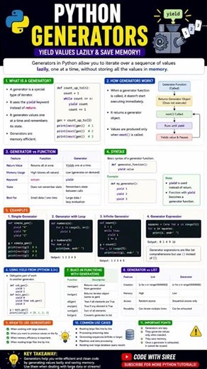 Master Python Generators in just 60 seconds! 🚀🐍 #generators #pythontutorial #concept #learn #like