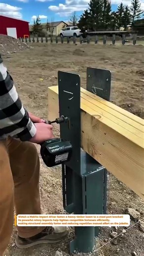 Makita Impact Driver Secures Heavy Timber to Steel Posts Fast!!!!! #Construction #Carpentry #Shorts
