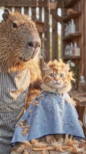 Capybara Becomes a Cat Barber!
