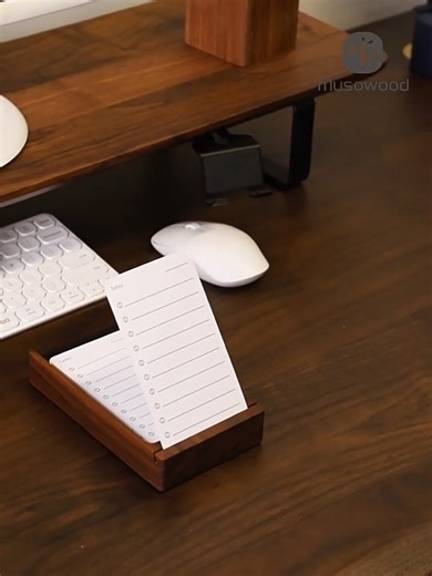 Todolist walnut wood memo pad organizer。This black walnut sticky note set organizes your day with its vertical stand, while the hand-finished wooden base and thick paper create a serene corner on your desk. Perfect for lists, ideas, or simply adding calm to your space—it gently holds your plans with the quiet breath of wood. #WoodCustomization #WalnutHome #WoodenOffice #HandcraftedWood #CustomGifts #DeskAesthetics #StationeryTherapy #DailyPlanning #SustainableDesign #WorkspaceInspo#WoodCustomiza