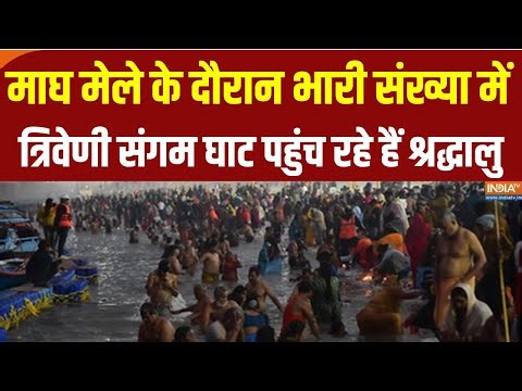 Prayagraj Magh Mela: माघ मेले के दौरान भारी संख्या में त्रिवेणी संगम घाट पहुंच रहे हैं श्रद्धालु