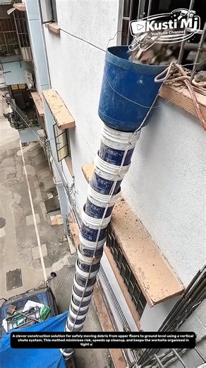 Ingenious Vertical Debris Chute: Safe Material Disposal from High-Rise Construction.