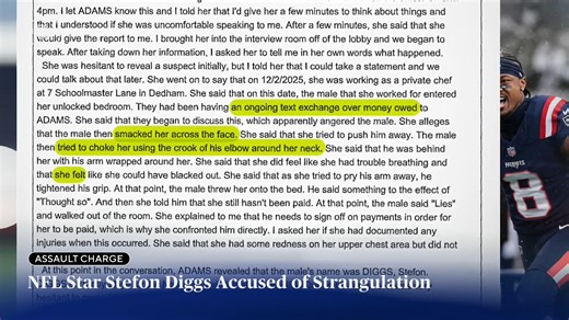 New England Patriots star wide receiver Stefon Diggs is facing charges of felony strangulation or suffocation and misdemeanor assault and battery stemming from an incident with a personal chef in Dedham, Massachusetts earlier this month. | CBS News