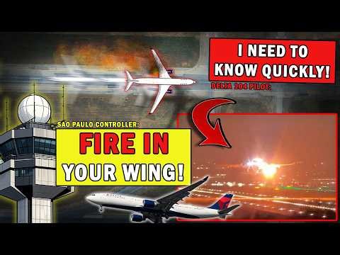 Engine Fireball, Sparks and Debris Falling off Delta Plane on Takeoff