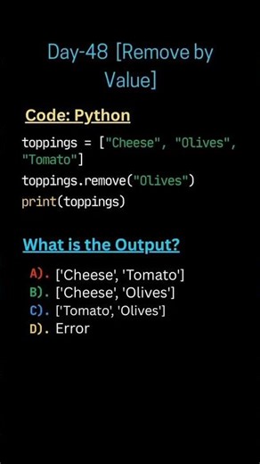 Day - 48 [ Remove by Value ]✅#python #shorts #coding