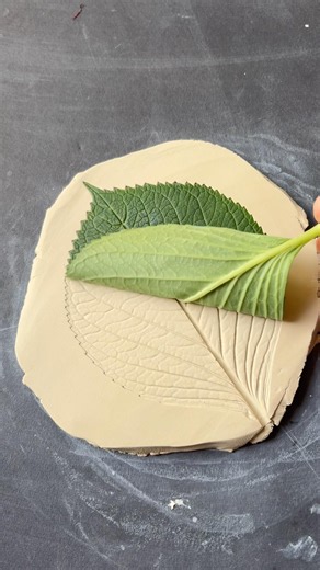 The #satisfying #pottery #artprocess of how I press a leaf in clay to create a ceramic dish
