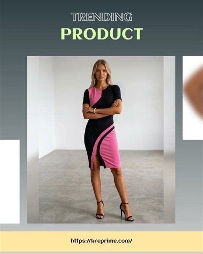 KRE PRIME Women's Black & Pink Slit Dress
