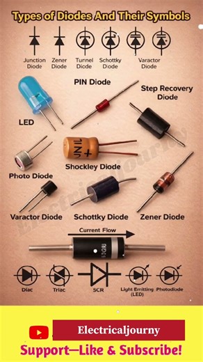 Types of Diodes & Their Symbols 😲 | Electronics Basics ⚡ #shorts #diy #viral #electric