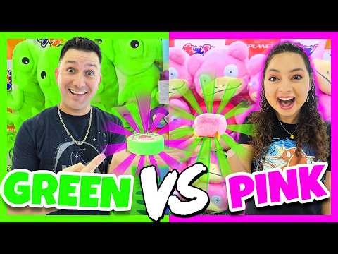 GREEN Vs PINK Claw Machine Color Challenge!