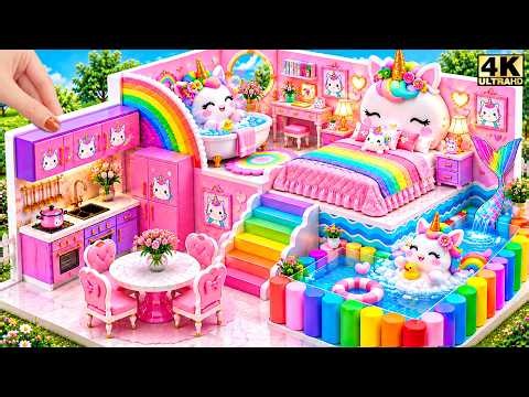 🦄💖 Build the Ultimate Pink Unicorn Dream House with a Giant Rainbow Pool ❤️ | DIY Miniature House