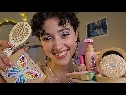 ASMR Wooden & Bedazzled Pampering for Sleep 🦋 (layered sounds, makeup, hair, personal attention)