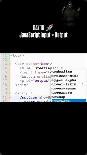 DAY 16 🚀 JavaScript Input Output Project