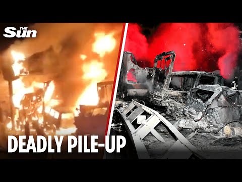 Horror as massive 50-vehicle pile-up kills at least two & sparks huge fire