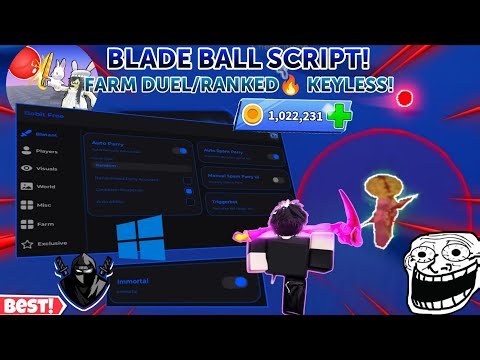 Blade Ball OP Script Keyless🔥 Farm Duel/Ranked Requeue🤩 Auto Spam/Parry,Skin-Changer, Immortal😎+More