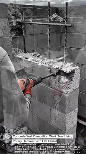 Concrete Wall Demolition Work Tool Using Rotary Hammer with Flat Chisel #worktool