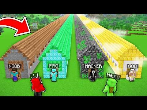 MIKEY AND JJ MINECRAFT: LONG HOUSE NOOB VS PRO VS HACKER VS GOD BATTLE