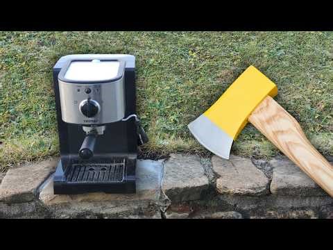 CRUSHING COFFEE MACHINE BY AXE! - Experiment