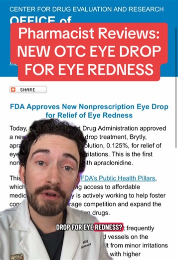 The FDA just approved NEW eye drops for redness! 👀💧 But is Brytly actually safer than Visine or better than Lumify? As a pharmacist, here’s which one I’d recommend and why. #Brytly #Lumify #Visine #EyeDrops #Pharmacist