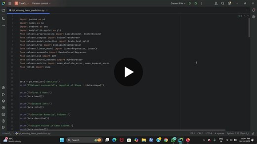 🚀 Successfully completed a project on IPL Winning Team Prediction using Machine Learning! Built predictive models to forecast match outcomes based on batting and bowling teams, current score, overs,… | Honey Rao