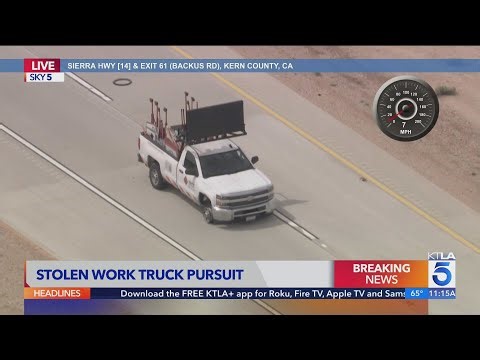 Driver in stolen roadwork truck speeds across Southern California