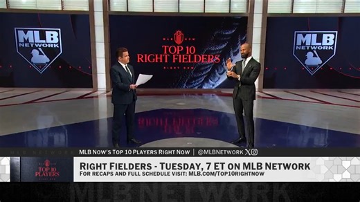 The right field position is star-studded with talent 🤩 Brian Kenny and Chris Young highlight Aaron Judge, Kyle Tucker and more ahead of tonight's #Top10RightNow reveal at 7pm ET. | MLB Network