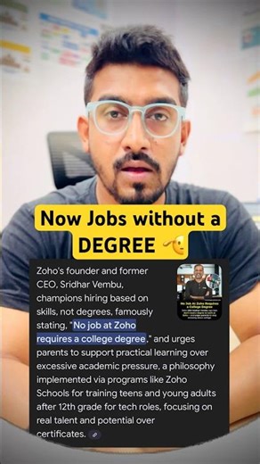 Zoho CEO Hiring Without Degree | No Degree Required | Skills Matter More #zohorecruitment