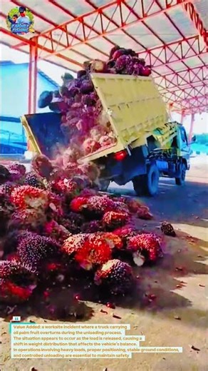 Heavy Load Shift Leads to Truck Overturn During Palm Unloading Process #fail #truck #automobile #fyp