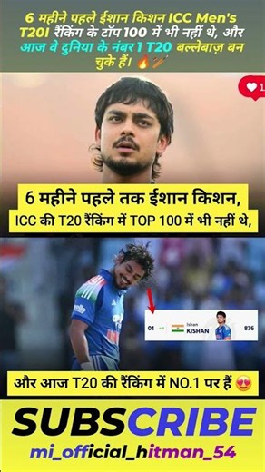 6 months ago, Ishan Kishan wasn't even in the top 100 of the ICC Men's T20I rankings! #ishankisha...