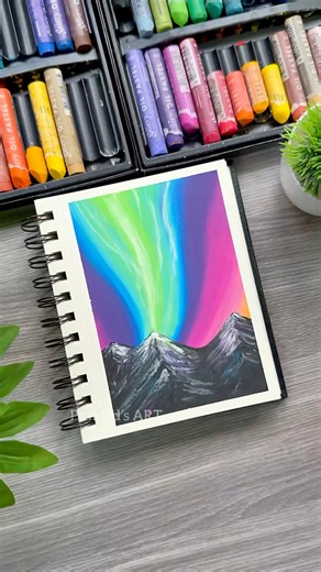 How to Draw Aurora Borealis with Oil Pastels 🌌 | Easy Mountain Night Scenery