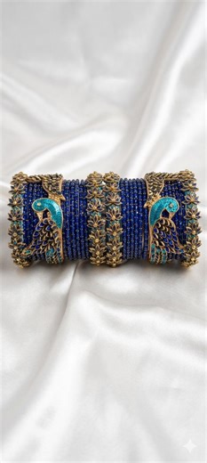 Royal Blue Silk Thread Bangles Set With Peacock Kada - Indian Bridal Jewelry - Traditional Handmade Peacock Bangles for Wedding - Etsy