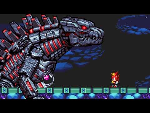MECHA GODZILLA VS Fire Super Sonic in Sonic Mania Plus Mod