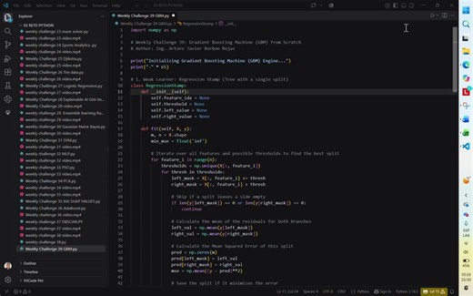 #python #machinelearning #datascience #gradientboosting #gbm #algorithms #mathematics #numpy #artificialintelligence #codingchallenge #educationaldatamining | Arturo Javier Borbon Rojas