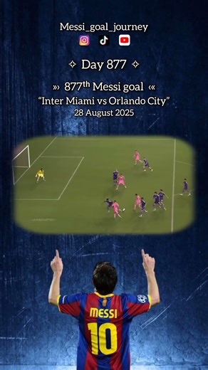 Day 877, 877ᵗʰ Messi goal at Inter Miami vs Orlando City on August 28, 2025.